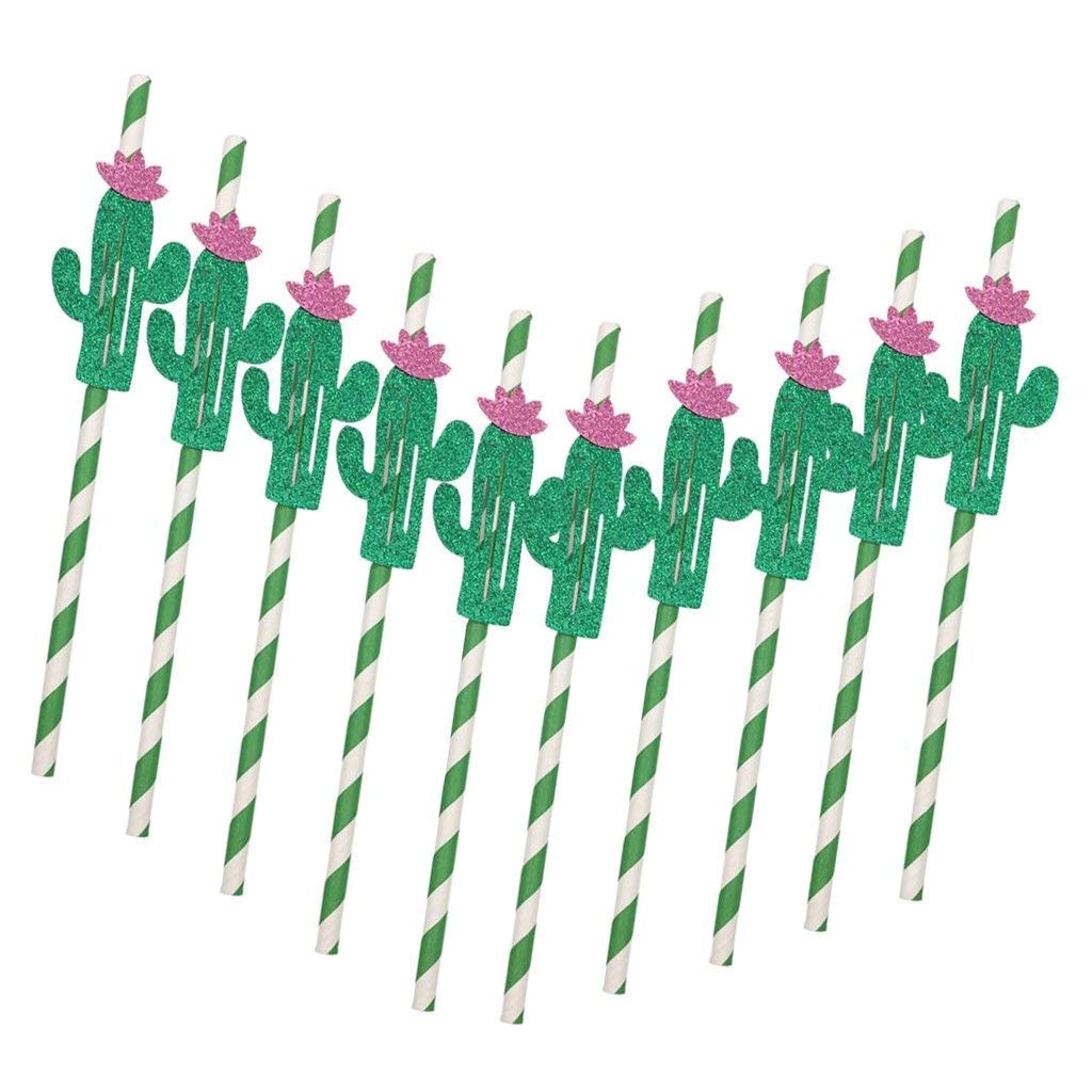 10pcs Cactus Paper Straws Hawaiian Party Straws Drinking StrawsLuau Party BBQ Decoration - Dark Green