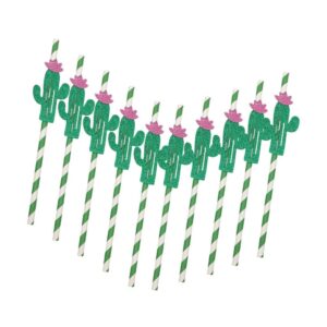 10pcs Cactus Paper Straws Hawaiian Party Straws Drinking StrawsLuau Party BBQ Decoration - Dark Green