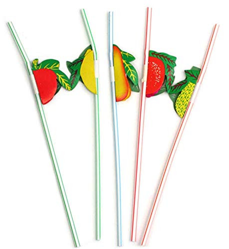 JQYXSS 50 PCS Disposable Cocktail Drinking Straws for Tropical Hawaiian Beach Cocktail Luau Birthday Party Decorations Supplies for Drinkware