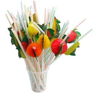 JQYXSS 50 PCS Disposable Cocktail Drinking Straws for Tropical Hawaiian Beach Cocktail Luau Birthday Party Decorations Supplies for Drinkware