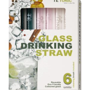 Te Tonic 6 colored reusable glass drinking straws - Environmentally friendly straws - cleaning brush included