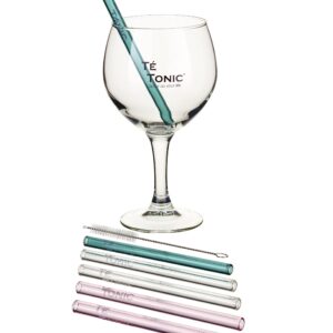 Te Tonic 6 colored reusable glass drinking straws - Environmentally friendly straws - cleaning brush included