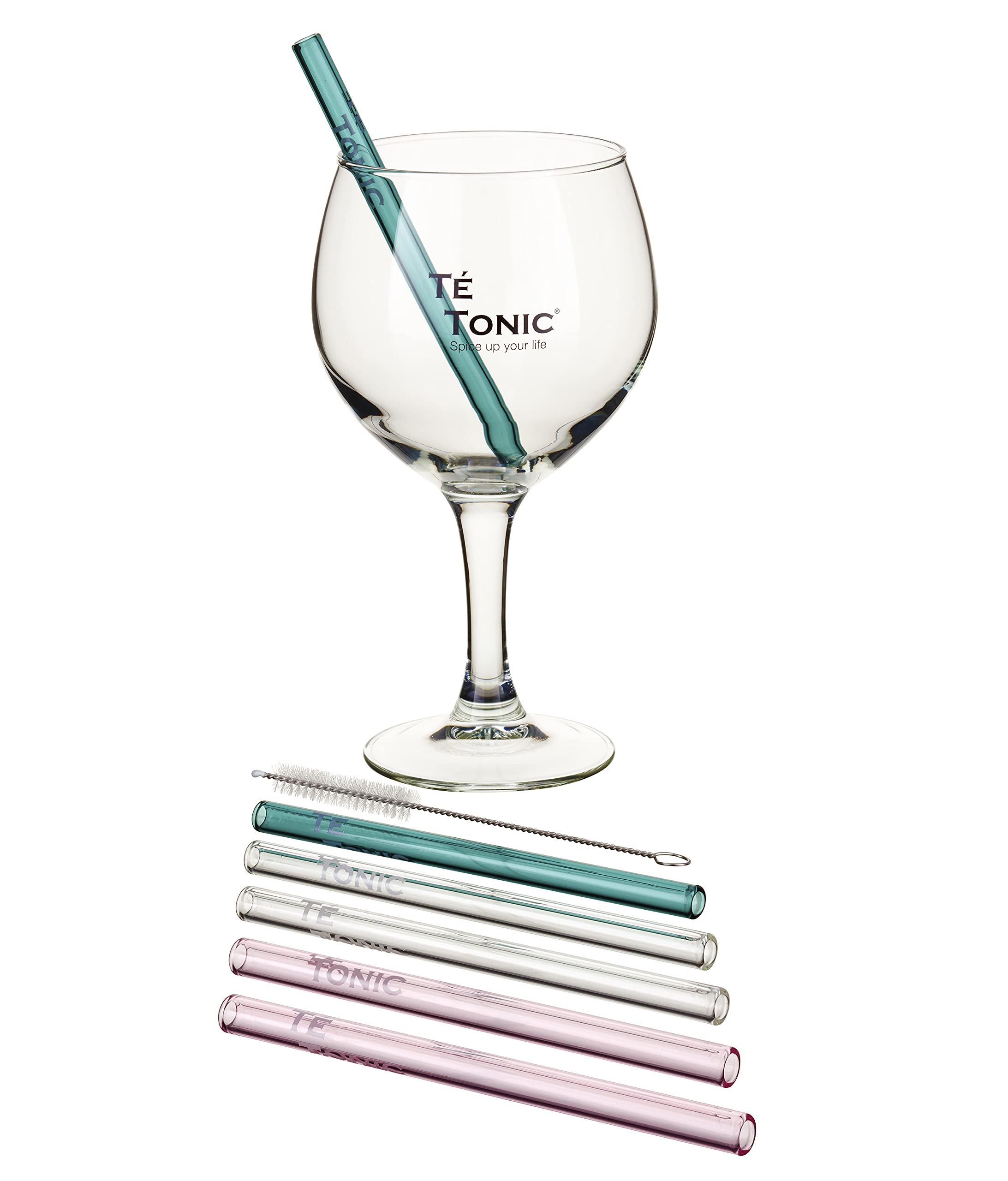 Te Tonic 6 colored reusable glass drinking straws - Environmentally friendly straws - cleaning brush included