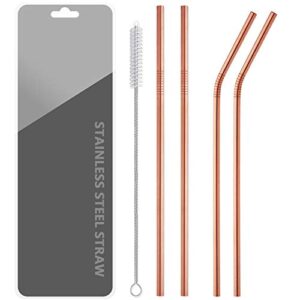 AIPRODA Long Reusable Stainless Steel Straws,Fits 30 oz Tumbler & 20oz Tumblers,Eco Friendly Drinking Straws,Set of 4 Stainless Steel Straws (2 Straight+2 Bent+1 Brush)(rose gold)