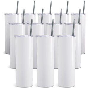 prosub 20oz straight skinny tumbler aaa sublimation blanks white - 12 pack with lids, straws, base pads, white boxes
