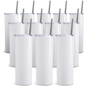 ProSub 20oz Straight Skinny Tumbler AAA Sublimation Blanks White - 12 Pack with Lids, Straws, Base Pads, White Boxes