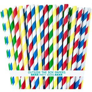 outside the box papers lego theme striped paper straws 7.75 inches 100 pack blue, red, green, yellow, white