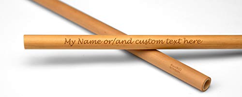 Personalized Bamboo Straw Individual kit - MOVE Line by Bamboo Step: 1 Reusable Straw and a cleaning brush in a kraft paper box. Laser Engraving of Custom Text. (Regular Diameter size)