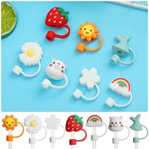 Cute Splash Proof Reusable Cartoon Plugs Cover Straw Tips Silicone Straw Plug Drinking Dust Cap Cup Accessories(Type 7)