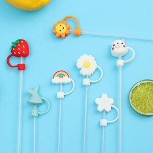 Cute Splash Proof Reusable Cartoon Plugs Cover Straw Tips Silicone Straw Plug Drinking Dust Cap Cup Accessories(Type 7)