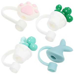 healifty 4pcs silicone straw tips cover reusable drinking straw tips lids cute straw plugs for straws