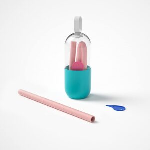 lun reusable silicone drinking straw with travel case dishwasher safe , pink