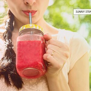 Sunny Straws Re usable Ultra-Long Stainless Steel Straw Set Including (2) Brushes & (1) Linen Pouch - PERFECT FOR COLD DRINKS AND TUMBLERS (Silver)