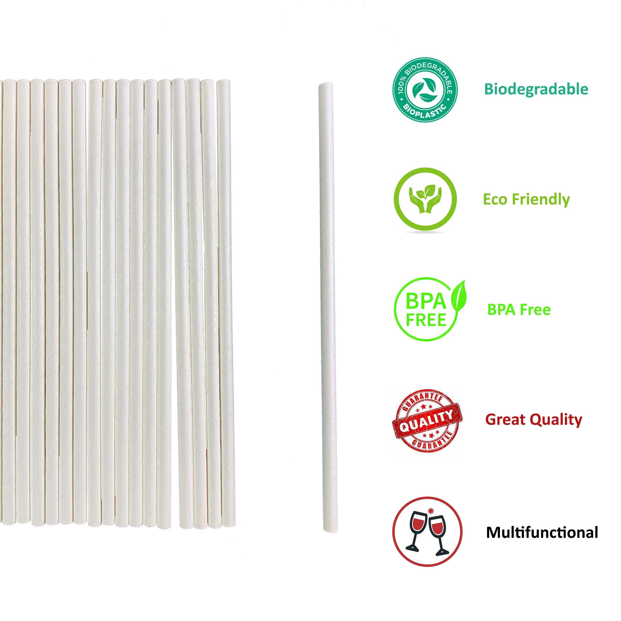 250 pcs White Paper Straws individually Wrapped 7.75" [VR-SP7JWW3000]