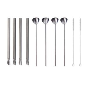 agoniii 8pc stainless steel eco friendly drinking straws,reusable smoothie straws metal spoon for boba straw, drinking coffee with 2 cleaning brushes,long drink straws, 8.4*5.9*4.7 inches