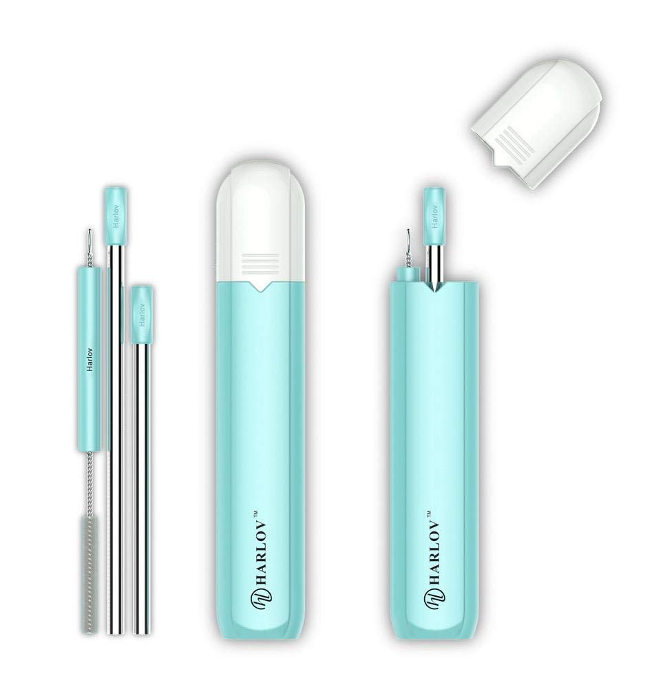 STAINLESS STEEL 3-WAY PERSONAL POCKET STRAW, Reusable, Portable, 3 Sizes, Stainless-Steel Drinking Straws, with Silicone Connecting Sleeve, Cleaning Brush, and Carrying Case for Personal Use