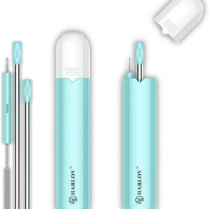 STAINLESS STEEL 3-WAY PERSONAL POCKET STRAW, Reusable, Portable, 3 Sizes, Stainless-Steel Drinking Straws, with Silicone Connecting Sleeve, Cleaning Brush, and Carrying Case for Personal Use