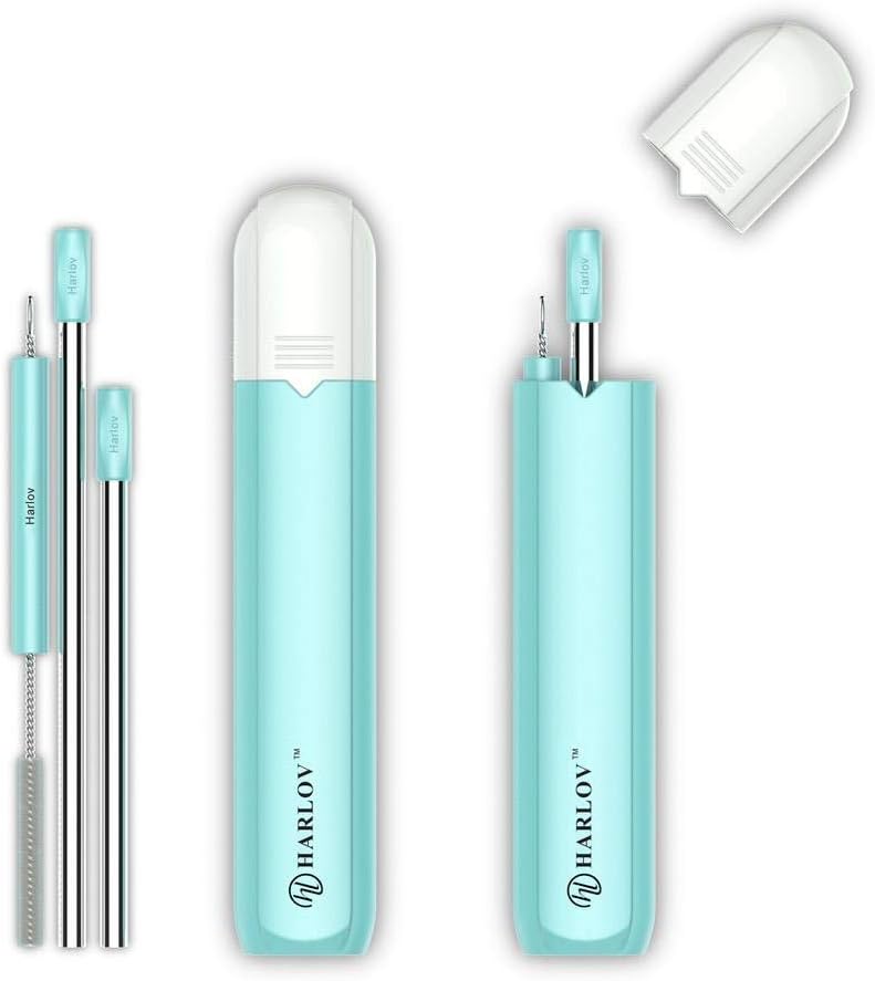 STAINLESS STEEL 3-WAY PERSONAL POCKET STRAW, Reusable, Portable, 3 Sizes, Stainless-Steel Drinking Straws, with Silicone Connecting Sleeve, Cleaning Brush, and Carrying Case for Personal Use