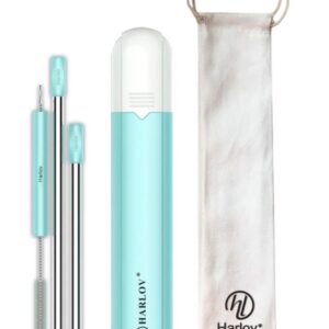 STAINLESS STEEL 3-WAY PERSONAL POCKET STRAW, Reusable, Portable, 3 Sizes, Stainless-Steel Drinking Straws, with Silicone Connecting Sleeve, Cleaning Brush, and Carrying Case for Personal Use