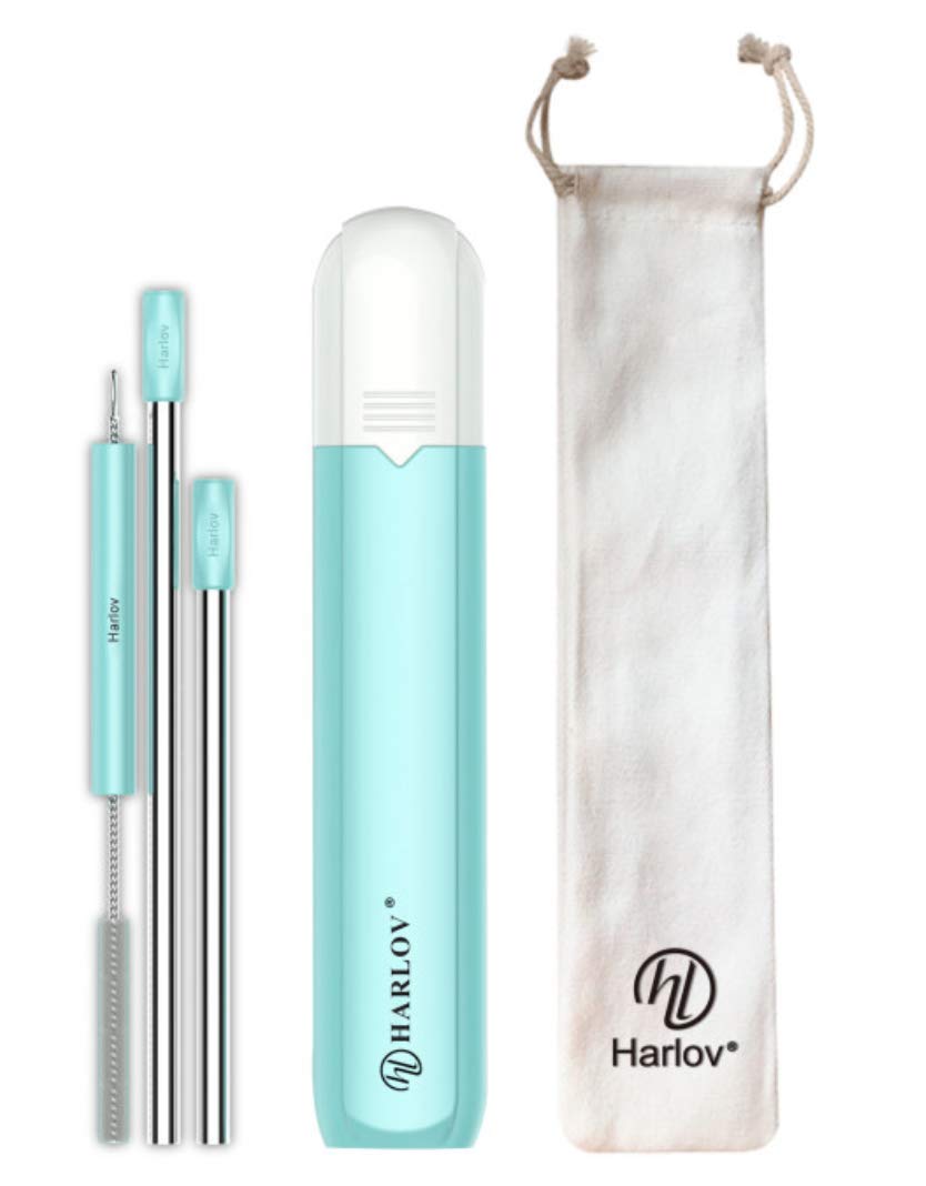 STAINLESS STEEL 3-WAY PERSONAL POCKET STRAW, Reusable, Portable, 3 Sizes, Stainless-Steel Drinking Straws, with Silicone Connecting Sleeve, Cleaning Brush, and Carrying Case for Personal Use