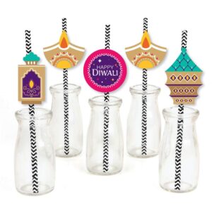 big dot of happiness happy diwali - paper straw decor - festival of lights party striped decorative straws - set of 24