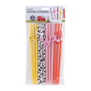 Kikkerland Farm Paper Straws, Pack of 12, , Multicolor