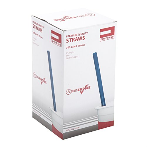 AmerCare 9 Inch Giant Blue Paper Wrapped Straws, Case of 1200