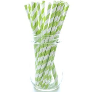 Green Striped Paper Party Straws - 25 Pack – Old Fashioned Soda Cola Straws, Christmas Lime Green Striped Straws