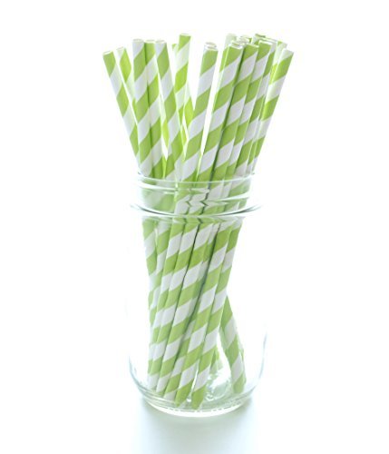 Green Striped Paper Party Straws - 25 Pack – Old Fashioned Soda Cola Straws, Christmas Lime Green Striped Straws