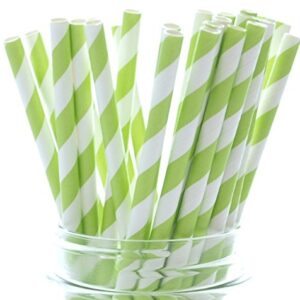 Green Striped Paper Party Straws - 25 Pack – Old Fashioned Soda Cola Straws, Christmas Lime Green Striped Straws