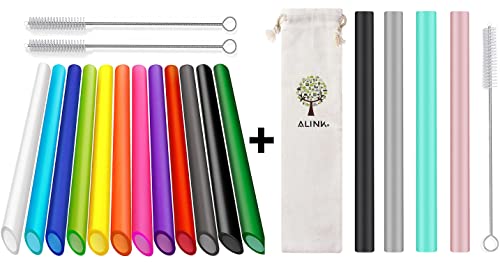 ALINK 12 Reusable Boba Straws + 4 Silicone Boba Tea Straws