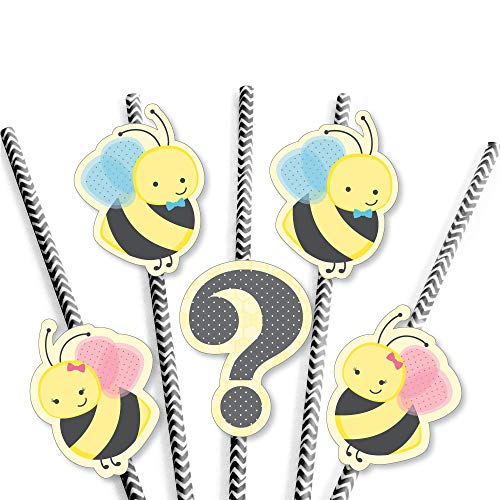 What Will It Bee - Paper Straw Decor - Gender Reveal Striped Decorative Straws - Set of 24