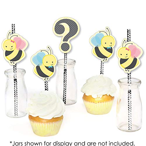 What Will It Bee - Paper Straw Decor - Gender Reveal Striped Decorative Straws - Set of 24