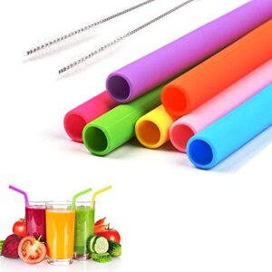 UlikeLF 6 Pieces Reusable Silicone Straws 10 inch Smoothie Drinking Straws BPA Free for 20 & 30 oz Tumbler (6 Straight+ 2 Brushes)