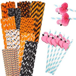 HANSGO 180PCS Halloween Paper Straws and Flamingo Paper Straws