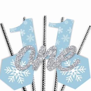 Big Dot of Happiness Onederland - Paper Straw Decor - Holiday Snowflake Winter Wonderland Birthday Party Striped Decorative Straws - Set of 24