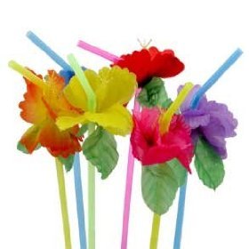 24 simulated silk flower straws drinking straws tiki luau