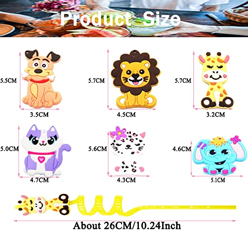 zhenzhe 24 Jungle Party Favors Reusable Straws, Jungle Animal Plastic Straws, Animal Theme Drinking Straws for Kids Jungle Birthday