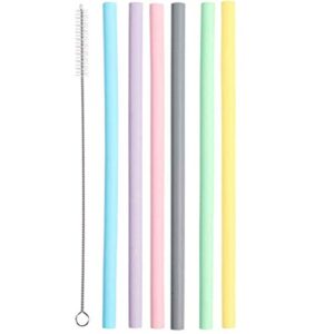 ranit reusable silicone straws, long flexible silicone drinking straws with cleaning brushes for 30 oz tumblers rtic/yeti - 6 pieces - bpa-free - no rubber taste,6mm diameter