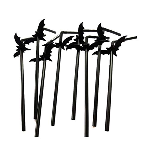 INOOMP 50 Sets Halloween Bat Party Straws Halloween Straws Party Supplies Plastic Straw for Drinking