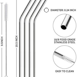 CALCA 10.5in Long Stainless Steel Drinking Straws for 30 oz and 20 oz Tumblers, Reusable Long Drinking Straws Set of 4, Cleaning Brush Included - US Stock