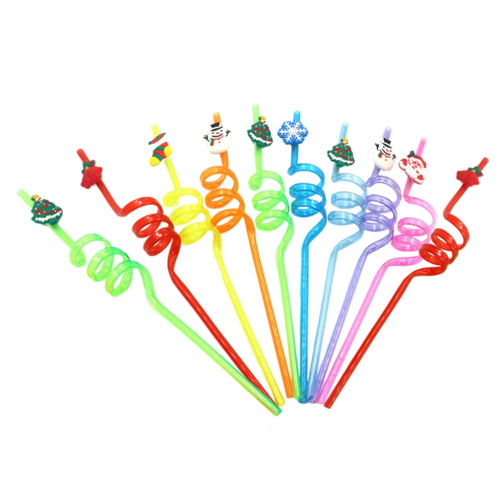 Amosfun 10pcs Christmas Straws Silly Crazy Loop Straws Plastic Party Drinking Straws Christmas party supplies