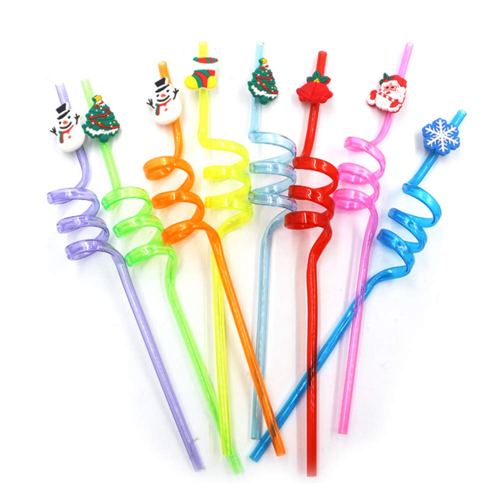 Amosfun 10pcs Christmas Straws Silly Crazy Loop Straws Plastic Party Drinking Straws Christmas party supplies