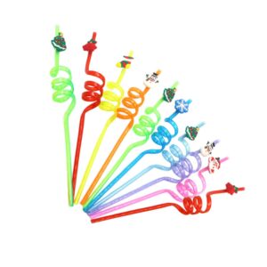 Amosfun 10pcs Christmas Straws Silly Crazy Loop Straws Plastic Party Drinking Straws Christmas party supplies