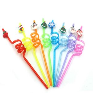 Amosfun 10pcs Christmas Straws Silly Crazy Loop Straws Plastic Party Drinking Straws Christmas party supplies