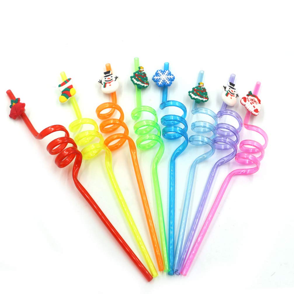 Amosfun 10pcs Christmas Straws Silly Crazy Loop Straws Plastic Party Drinking Straws Christmas party supplies