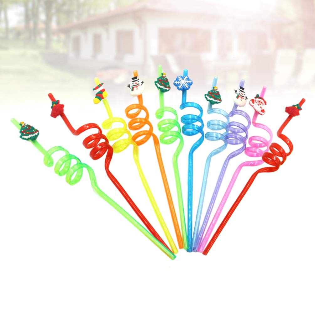 Amosfun 10pcs Christmas Straws Silly Crazy Loop Straws Plastic Party Drinking Straws Christmas party supplies