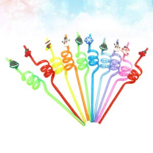 Amosfun 10pcs Christmas Straws Silly Crazy Loop Straws Plastic Party Drinking Straws Christmas party supplies