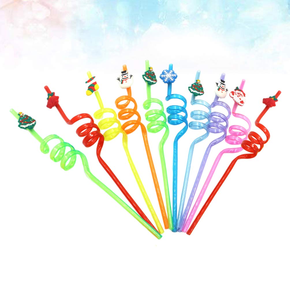 Amosfun 10pcs Christmas Straws Silly Crazy Loop Straws Plastic Party Drinking Straws Christmas party supplies