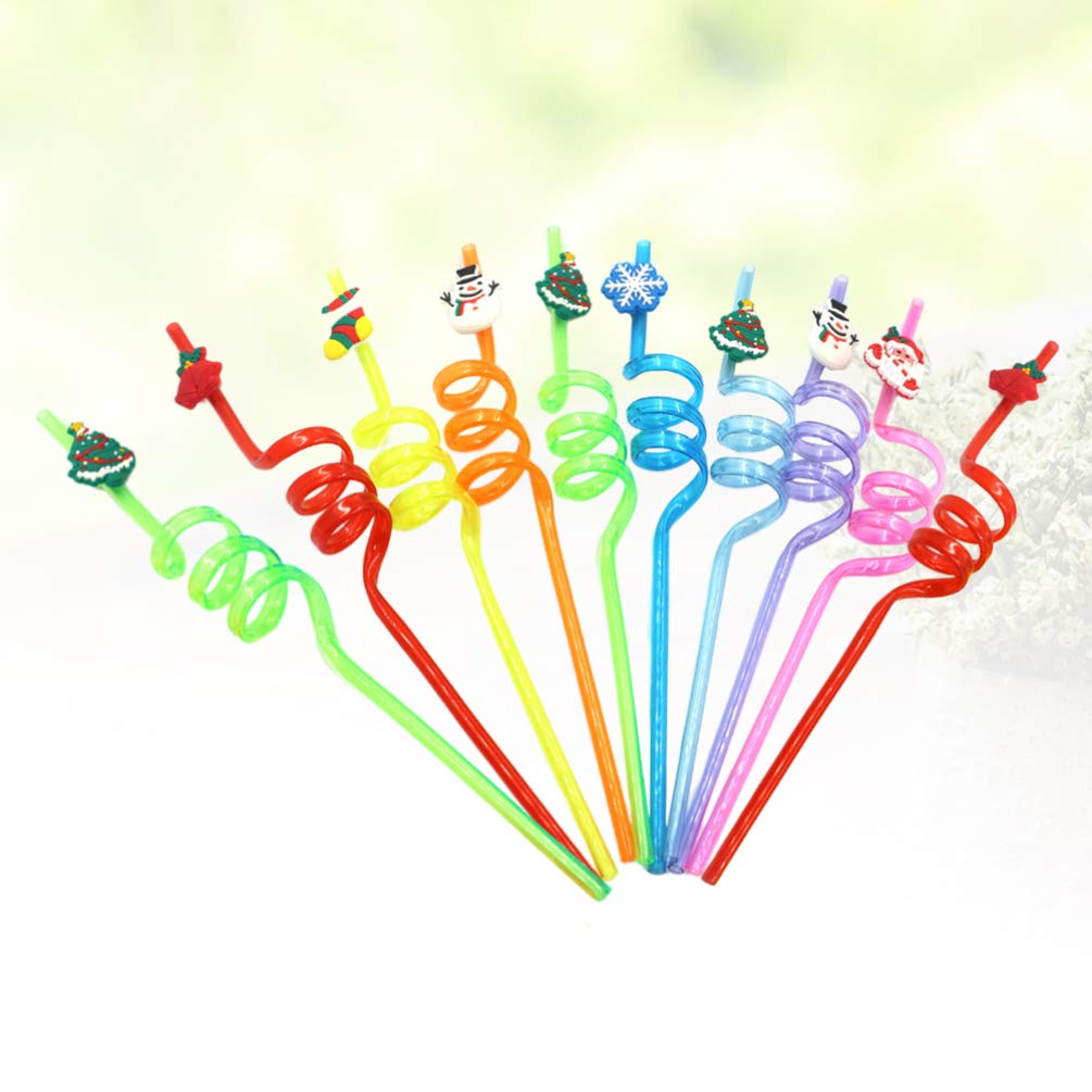 Amosfun 10pcs Christmas Straws Silly Crazy Loop Straws Plastic Party Drinking Straws Christmas party supplies